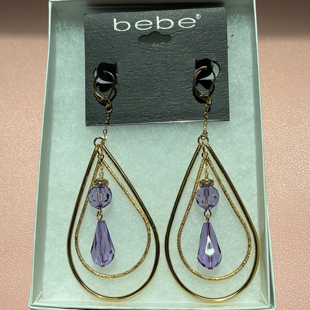 Brand New Bebe Gold Diamond dust bead teardrop earrings